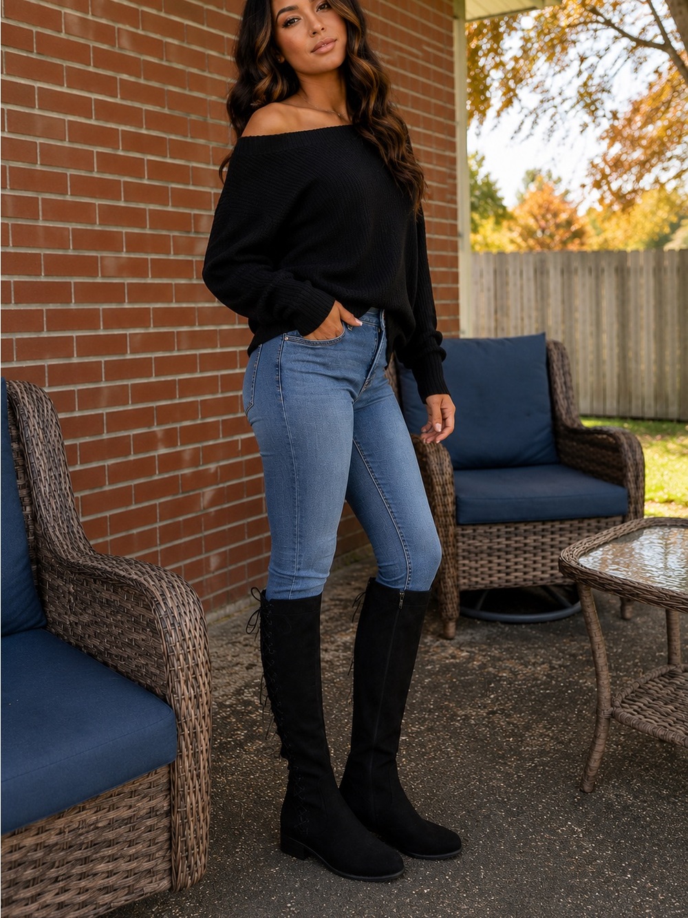 Fashion Nova Black Over The Knee Boots Womens 8.5 Lace Back Riding Boots